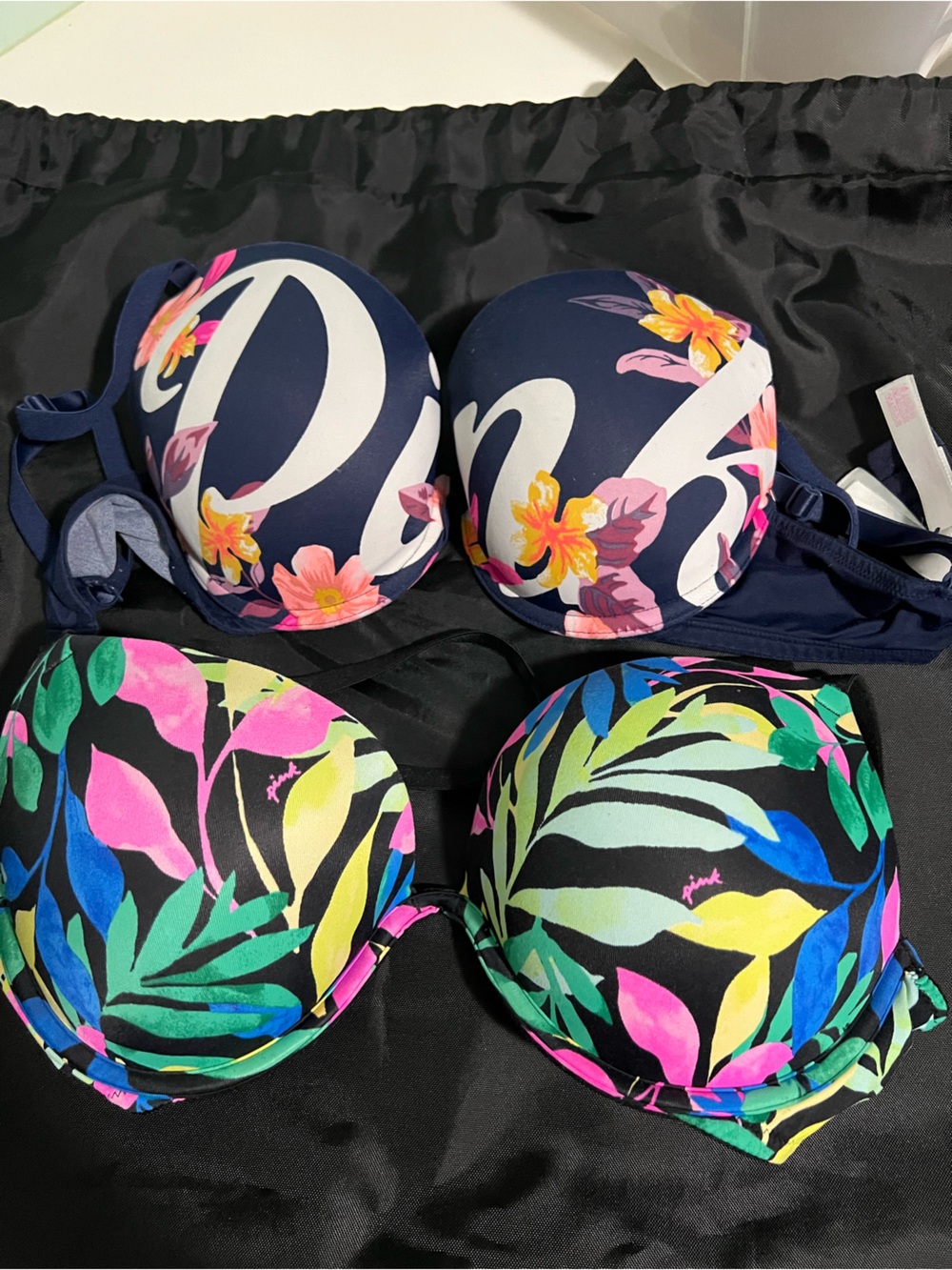 Two Victoria’s Secret PINK Tropical Floral Padded Bras. Multicolor size 32DD
